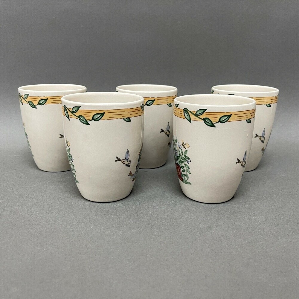 Thomson Pottery Cups Birdhouse Birds Heart Vine Border Lot of 5 - Picture 4 of 7